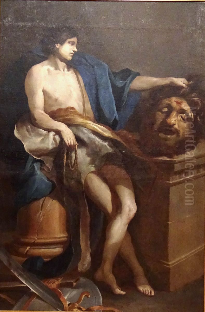 David Gazing at Goliath's Head Oil Painting by Pierre Puget