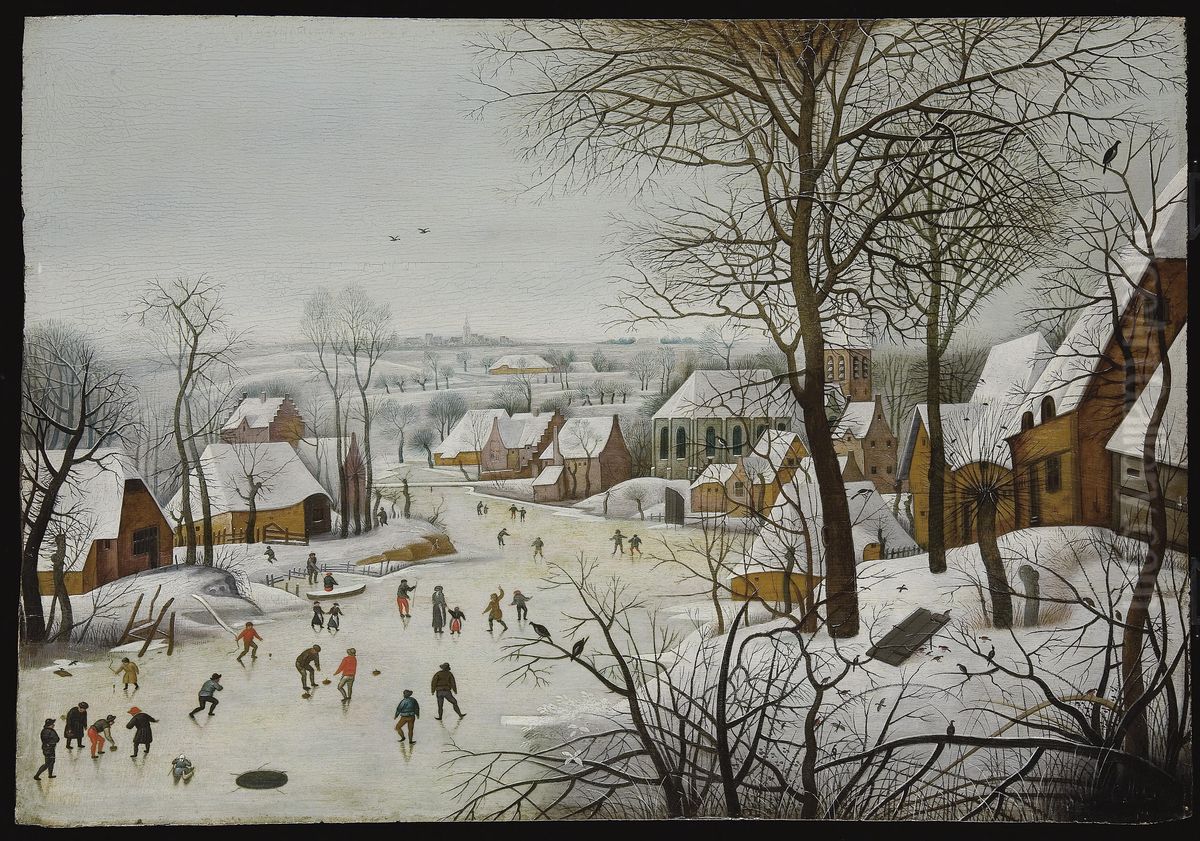Winter Landscape with Bird Trap Oil Painting by Pieter Brueghel the Youngerand workshop
