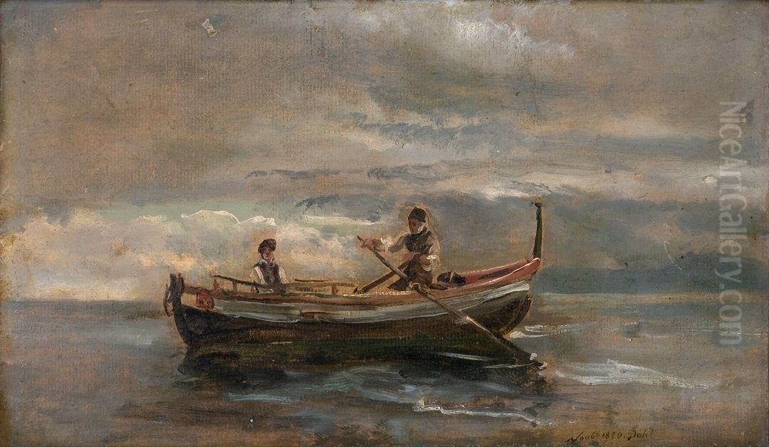 Two Men in a Rowing Boat Oil Painting by Johan Wilhelm Ludwig Dahl