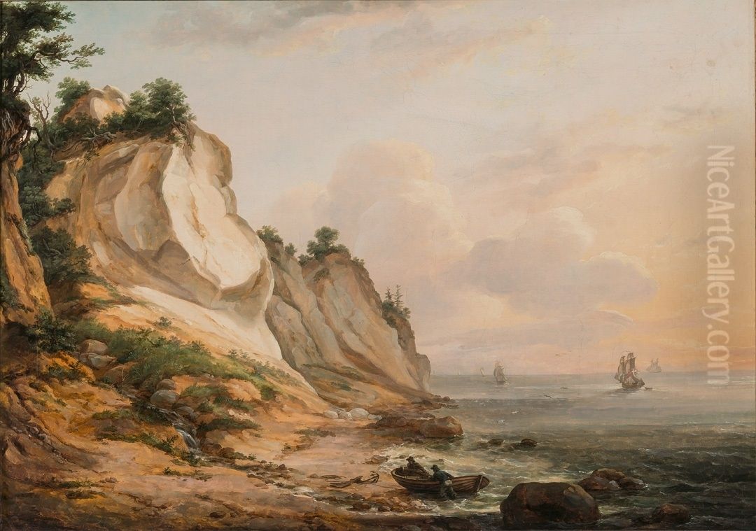 The Cliff Dronningstolen on Mon Oil Painting by Johan Wilhelm Ludwig Dahl