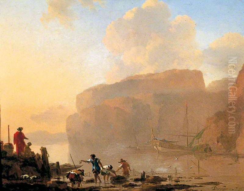 Coastal Scene with Crab-Catchers Oil Painting by Nicolaes Pieterszoon Berchem