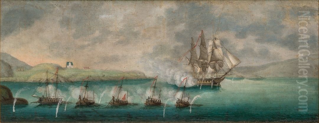 The Naval Battle at Alvoen Oil Painting by Johan Wilhelm Ludwig Dahl
