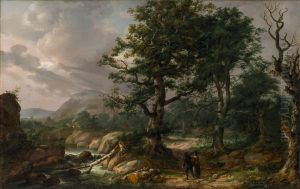Nordic Landscape with Oaks and a fallen Borch Trunk