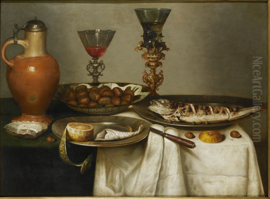 Stilleven met visontbijt Oil Painting by Cornelis Mahu