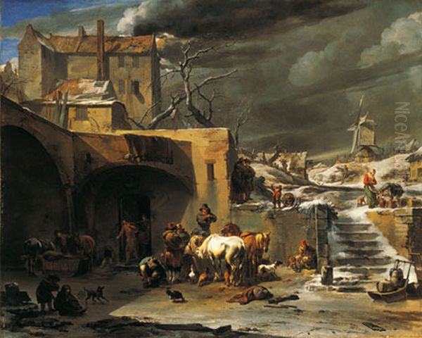 Winter Landscape Oil Painting by Nicolaes Pieterszoon Berchem
