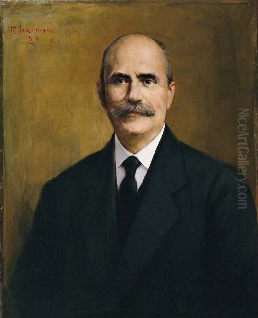 John F. Costopoulos Oil Painting by Georgios Jakobides