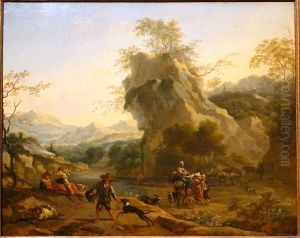 Zuidelijk berglandschap met herders en hun kudde op weg