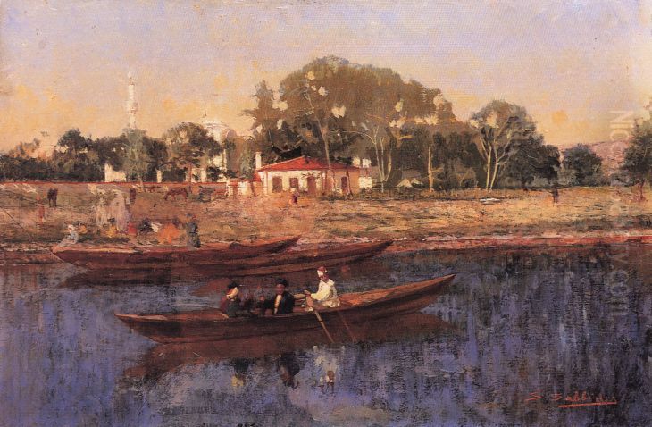 Boats in Bosphorus Oil Painting by Symeon Savvidis