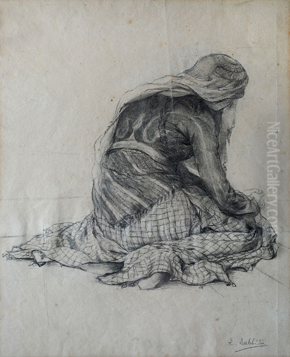Study a kneeling woman Oil Painting by Symeon Savvidis