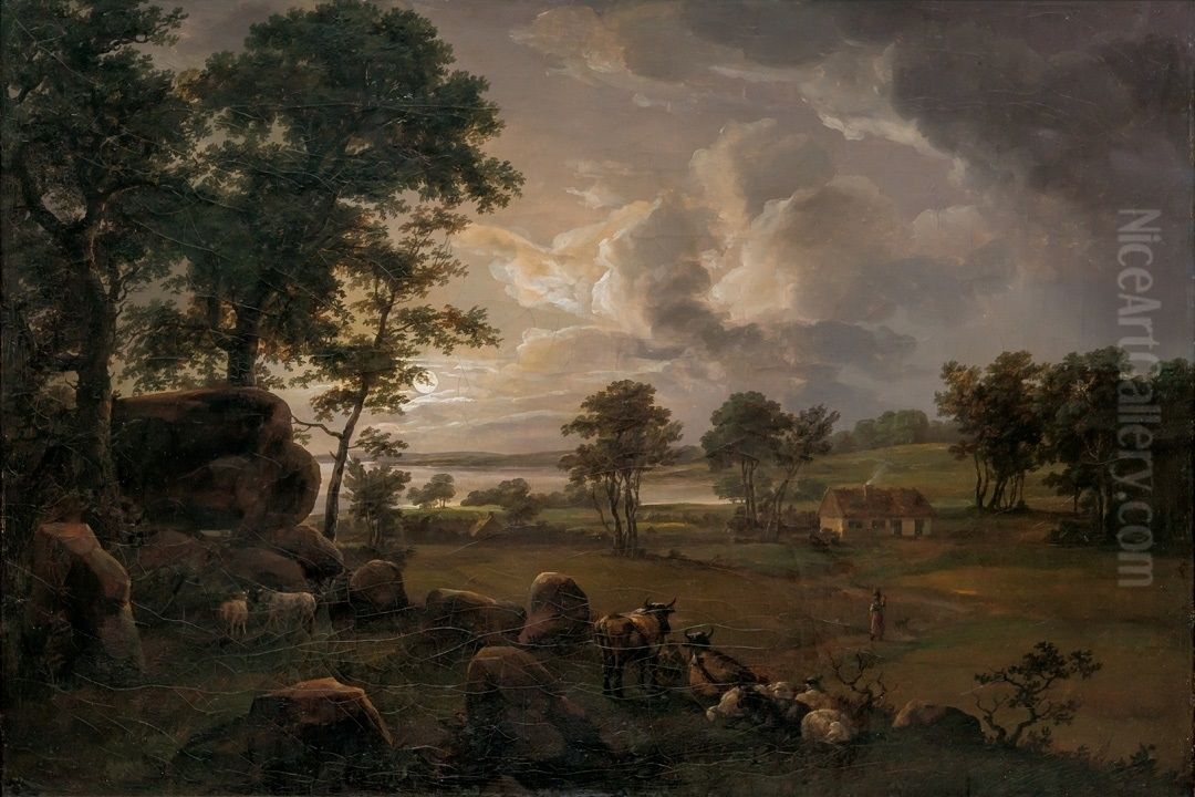 Dolmen near Vordingborg in Moonlight Oil Painting by Johan Wilhelm Ludwig Dahl