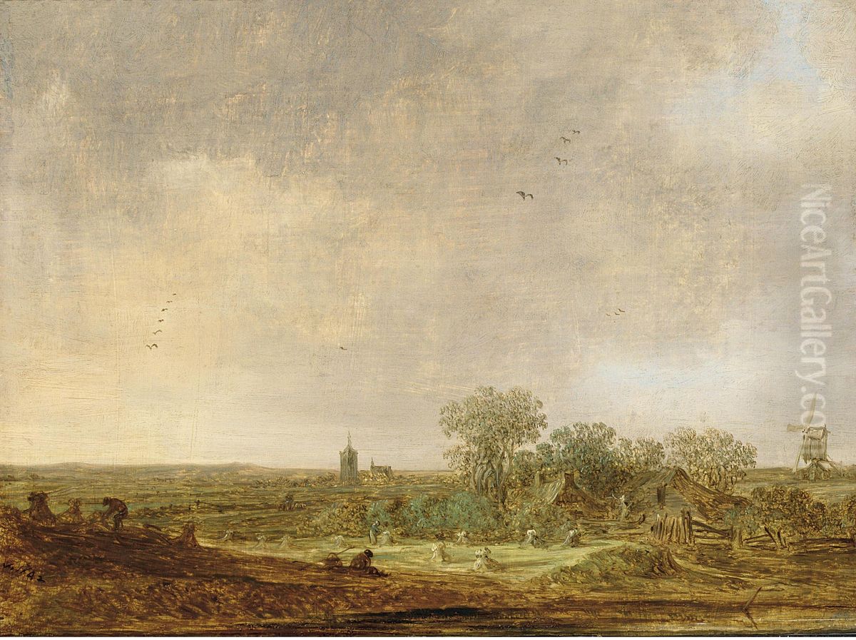 Extensive dune landscape with a distant view of the Grote Kerk in The Hague Oil Painting by Jan van Goyen