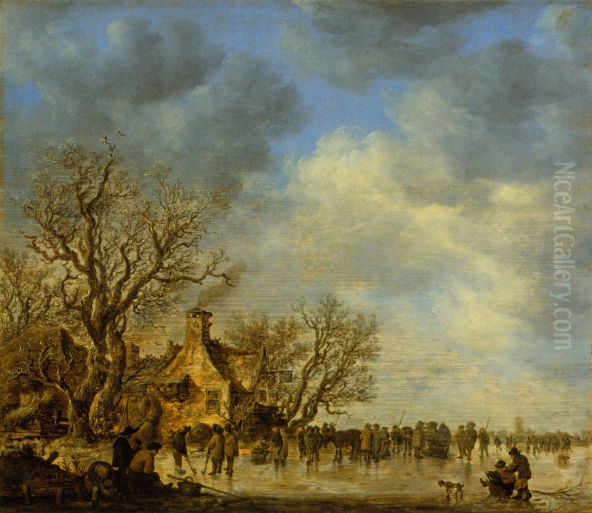 Eisvergnugen vor einem Wirtshaus Oil Painting by Jan van Goyen