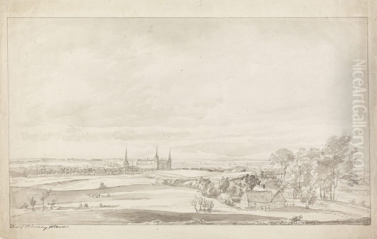 View of Frederiksborg Castle, Hillerod Oil Painting by Johan Wilhelm Ludwig Dahl