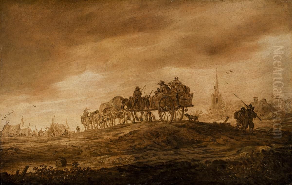 Landscape with Two Horsecarts Oil Painting by Jan van Goyen