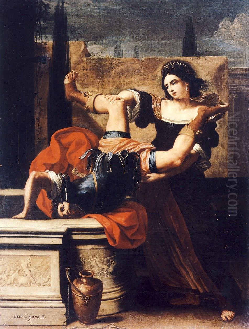 Timoclea uccide il capitano di Alessandro Magno Oil Painting by Elisabetta Sirani