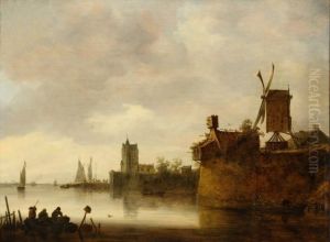 River landscape with windmill