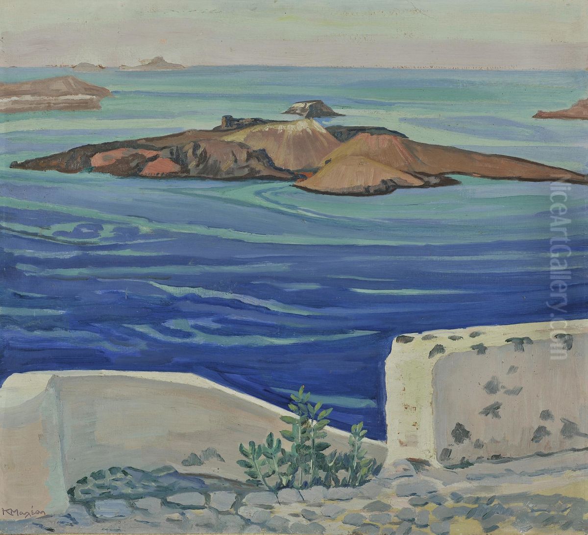 Kammeni, Santorini Oil Painting by Konstantinos Maleas