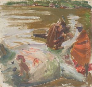 Negroes skinning a hippopotamus.
