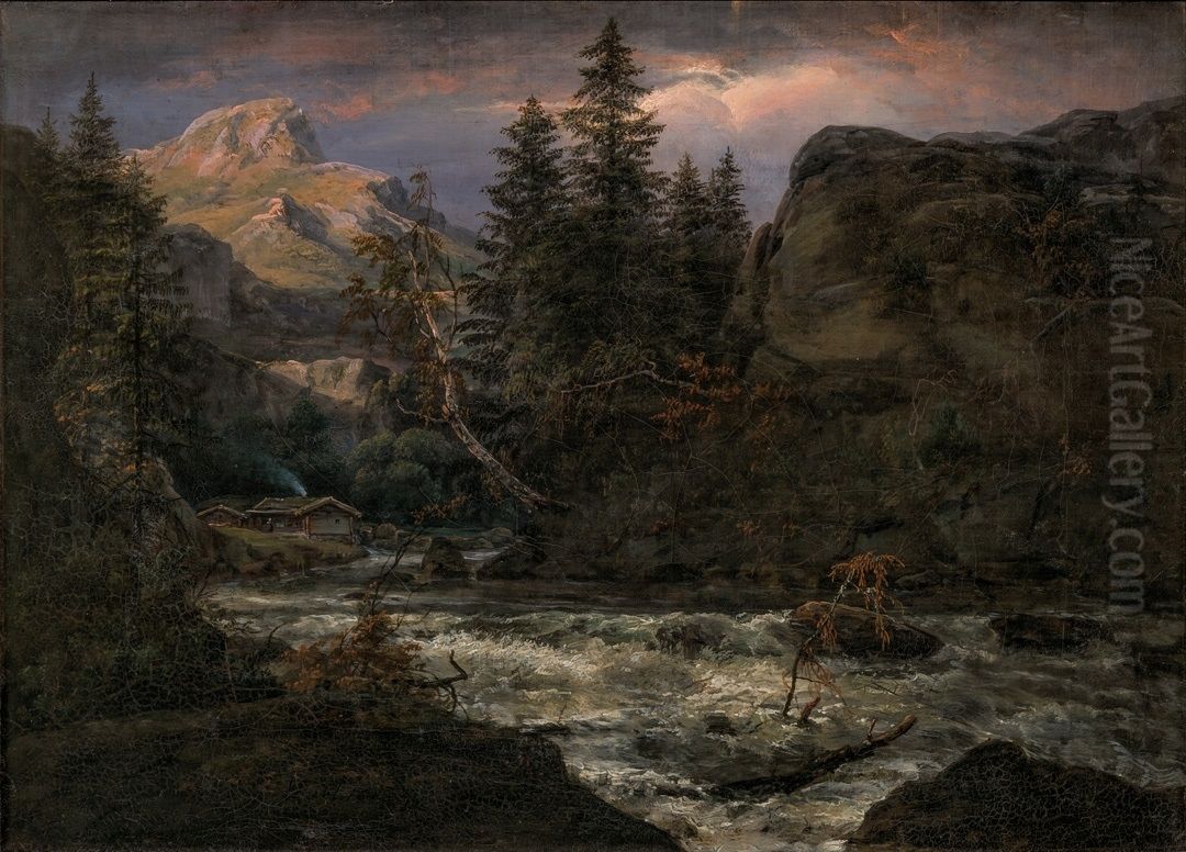 Mountain Landscape at Sunset Oil Painting by Johan Wilhelm Ludwig Dahl