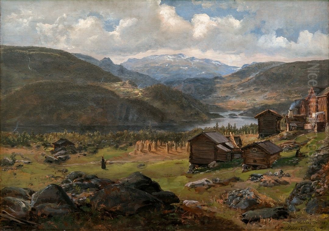 View of Hjelle in Valdres Oil Painting by Johan Wilhelm Ludwig Dahl
