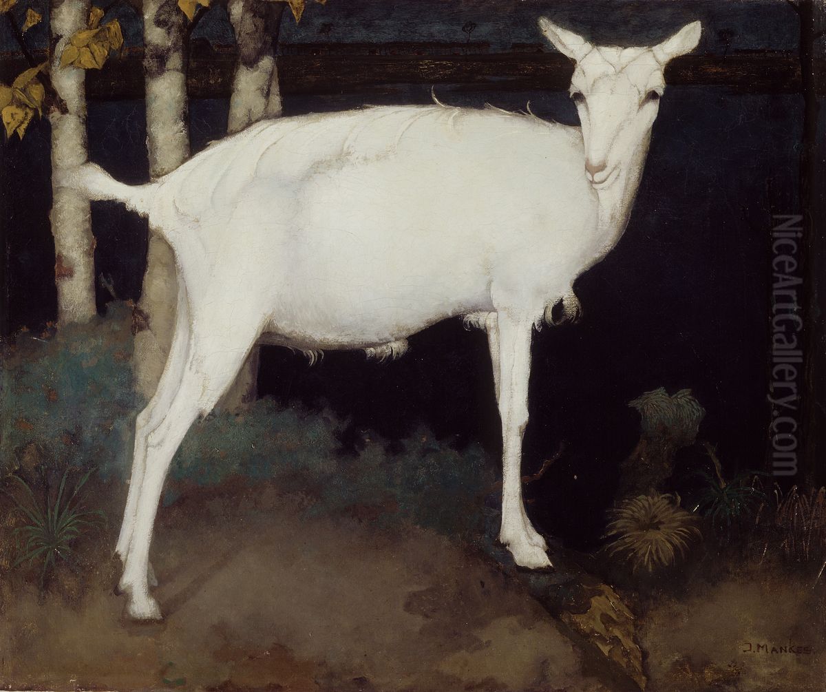Jonge witte geit Oil Painting by Jan Mankes