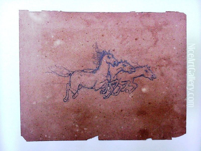 Cavalos - Decoracao para o Palacio da Liberdade (Estudo) Oil Painting by unknown
