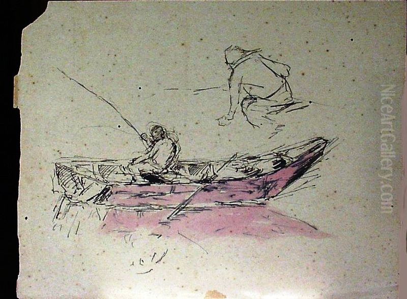 Barco com Pescador Oil Painting by unknown