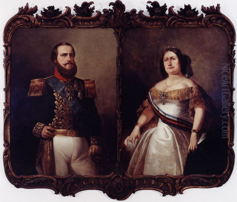 Imperador D.Pedro II e Imperatriz Tereza Cristina Oil Painting by Francois-Rene Moreaux