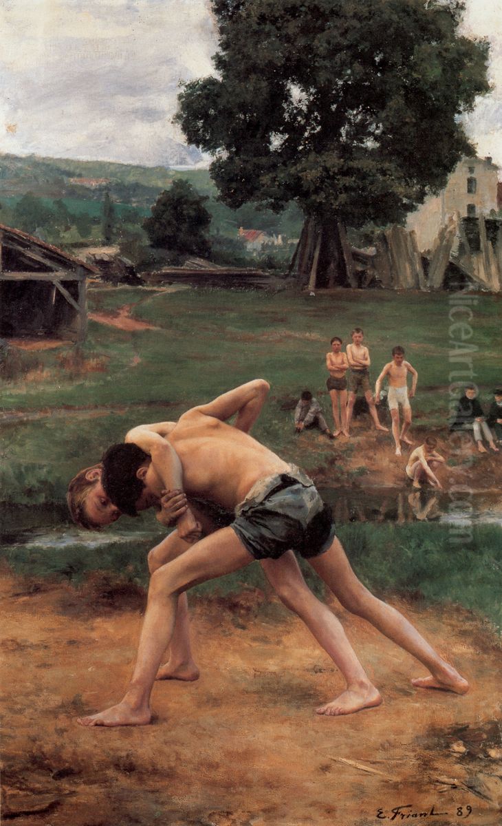 Wrestling Oil Painting by Friant Emile