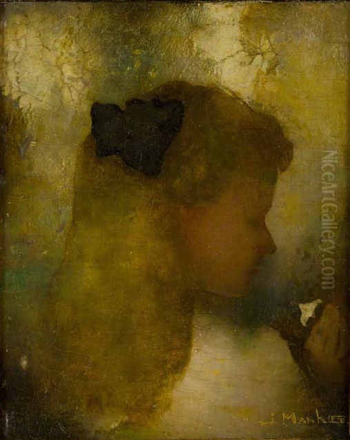 Meisje met witte bloem Oil Painting by Jan Mankes