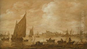 View of a Dutch Estuary with Fishermen Boats