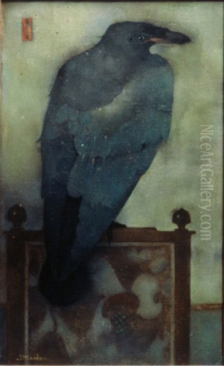 Kraai op scherm Oil Painting by Jan Mankes
