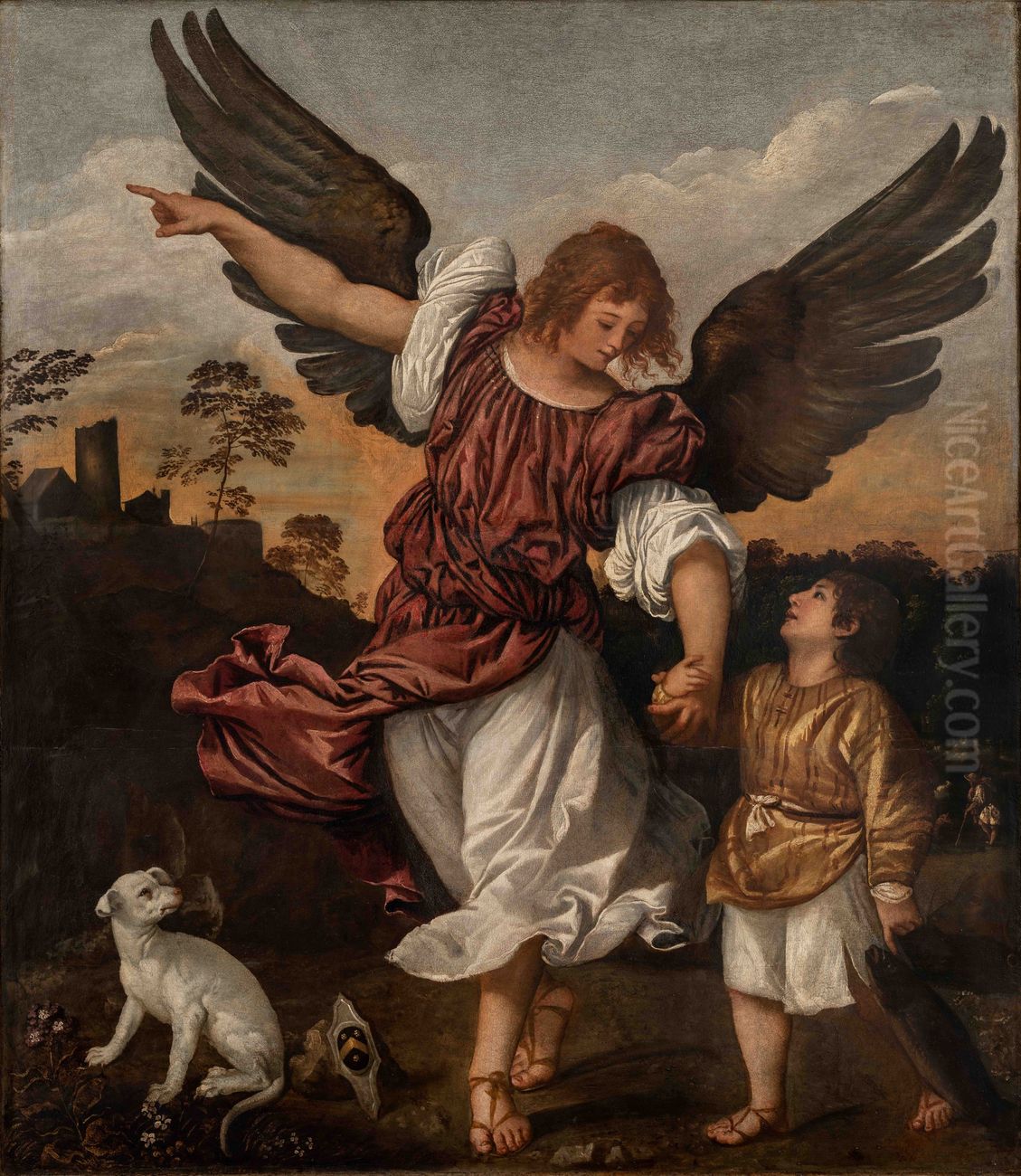 Archangel Raphael and TobitFrancais:L'Archange Raphael et TobieItaliano:L'arcangelo Raffaele e Tobiolo Oil Painting by Titian