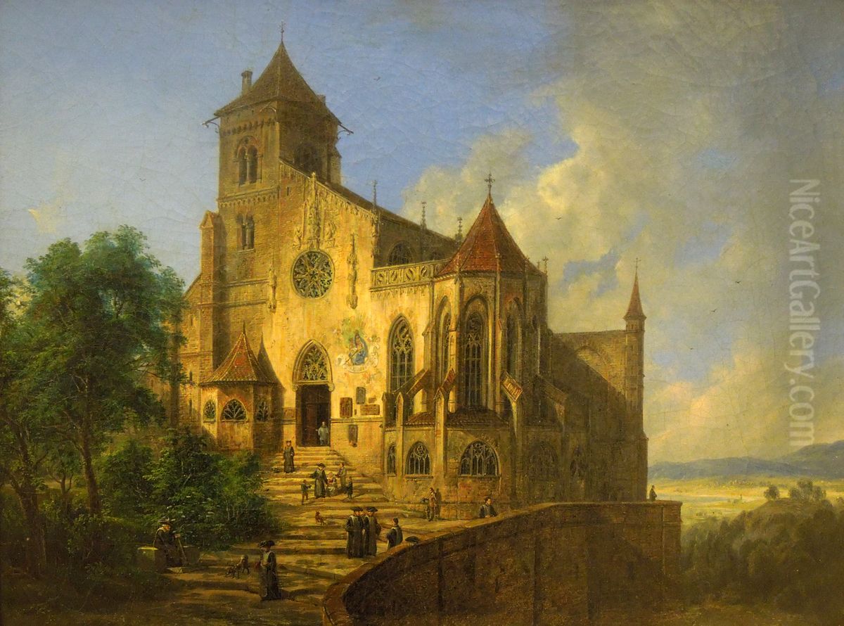Landscape with a church Oil Painting by Domenico Quaglio the Younger