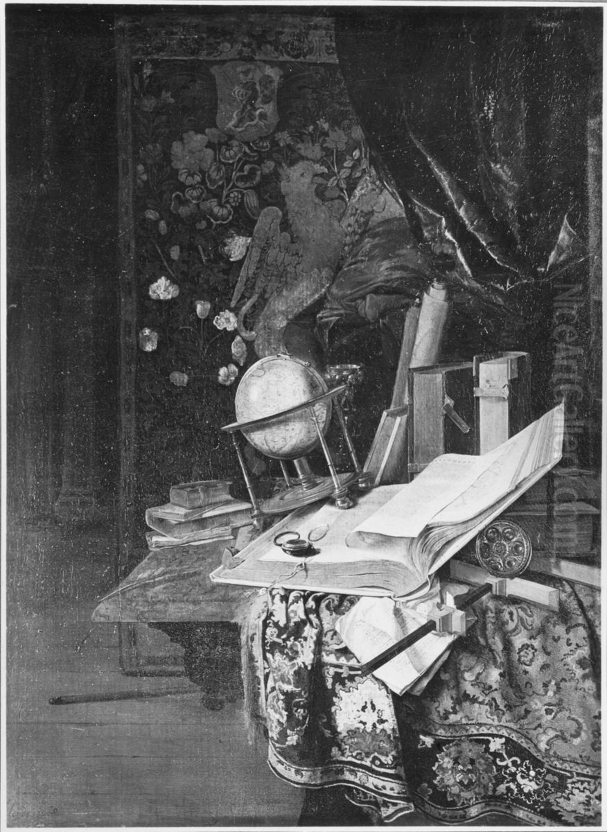 Library Interior with Still Life (1669) Oil Painting by Jan Van Der Heyden