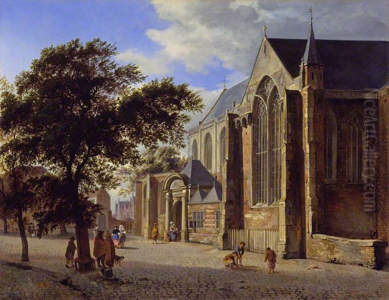 Exterior of a Church Oil Painting by Adriaen Van De Velde