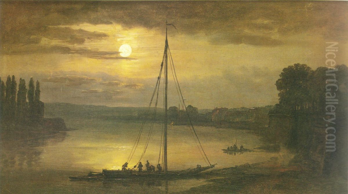 View of the Elbe near the Bruhlsche Terrasse Oil Painting by Johan Wilhelm Ludwig Dahl