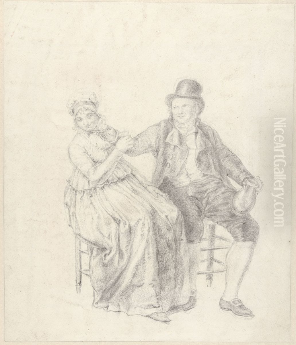 Seated Lady and Gentleman Oil Painting by Adriaan de Lelie