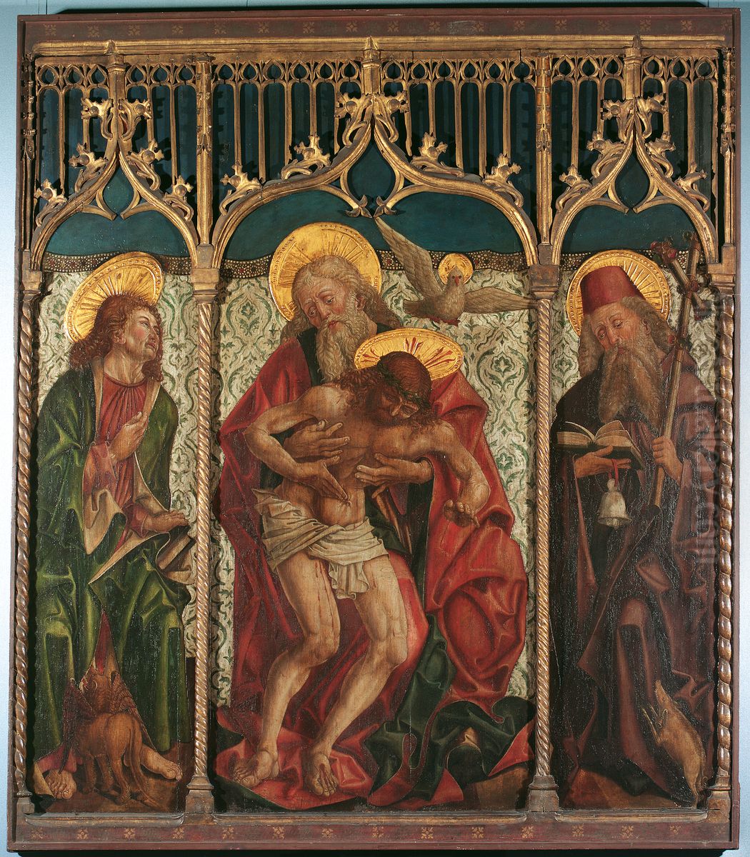 Hl. Dreifaltigkeit zwischen den hll. Markus und Antonius Eremita Oil Painting by Friedrich Pacher