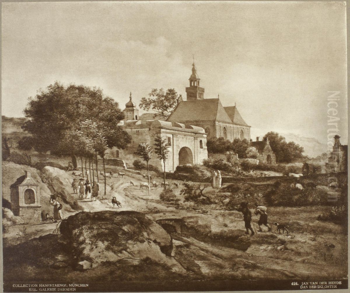 Monastery in a Landscape Oil Painting by Jan Van Der Heyden