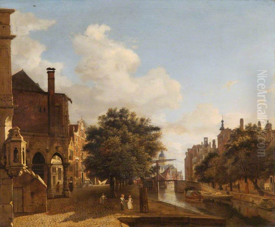 Architectural Fantasy, with the Old Town Hall, Amsterdam Oil Painting by Jan Van Der Heyden