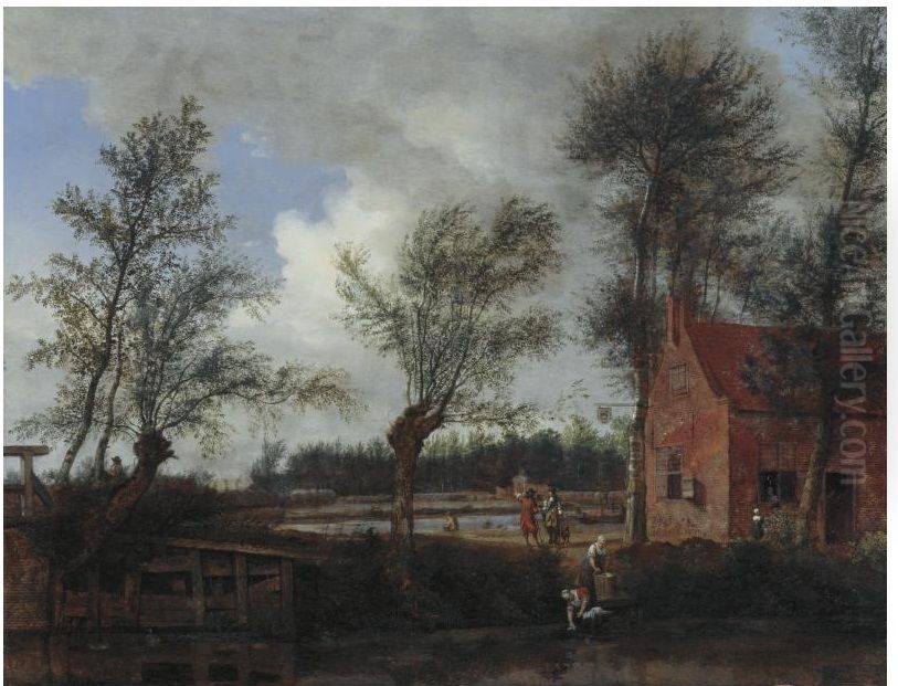 The Black Pig Inn at Maarssen Oil Painting by Jan Van Der Heyden