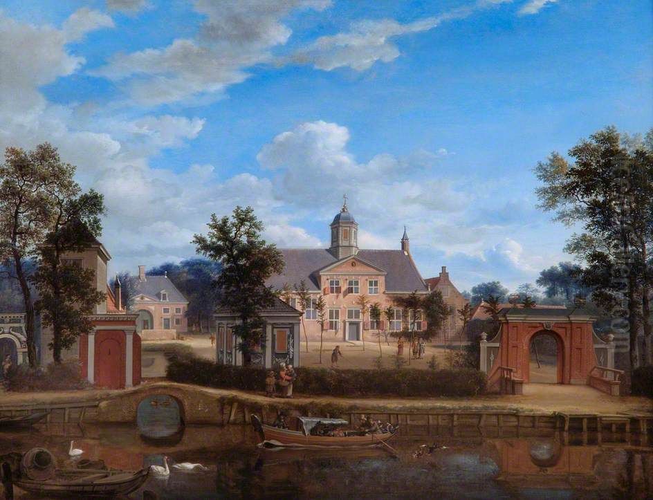 The Chateau of Goudestein, on the River Vecht, near Maarsen Oil Painting by Jan Van Der Heyden