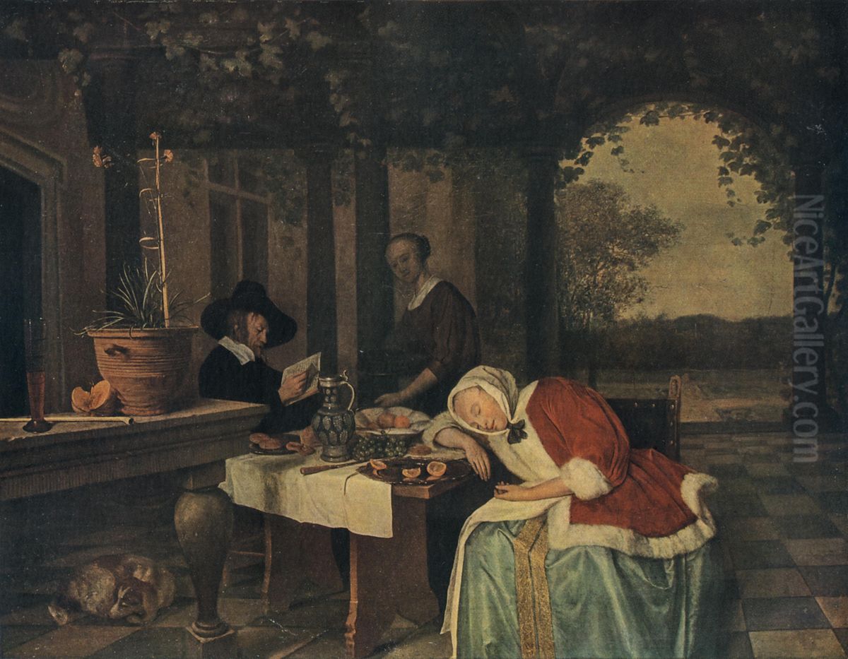 After the meal Oil Painting by Jan Steen