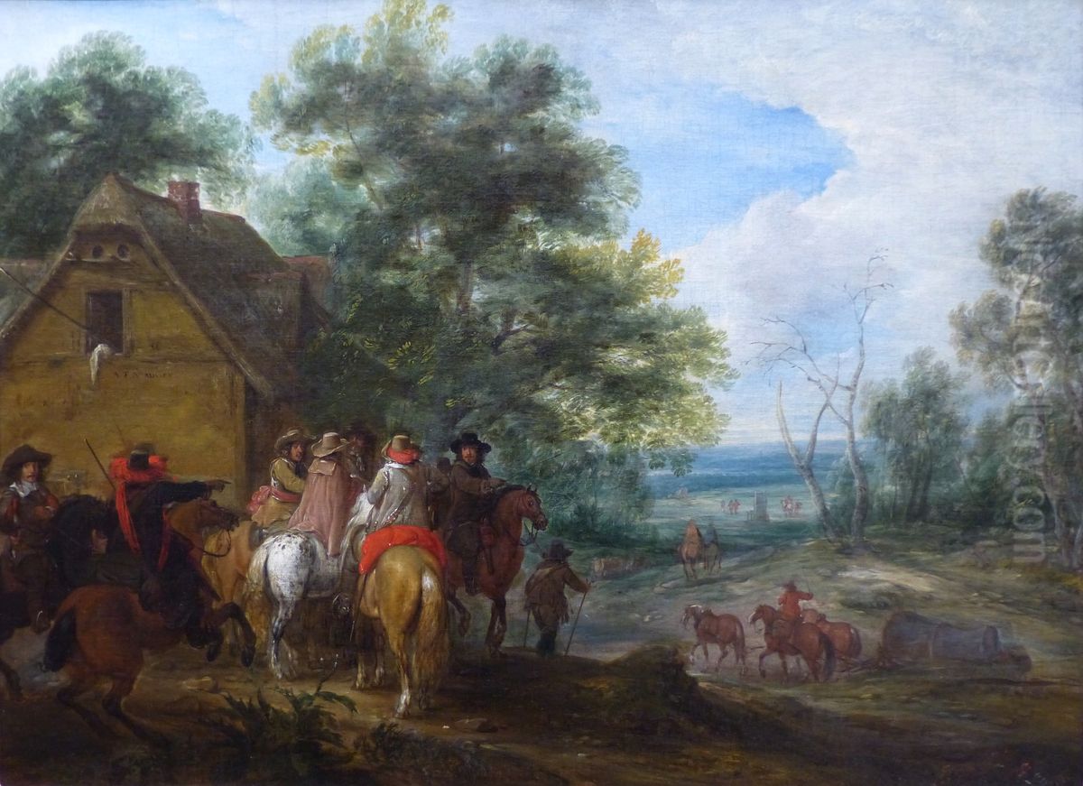 Halte de cavaliers Oil Painting by Adam Frans van der Meulen