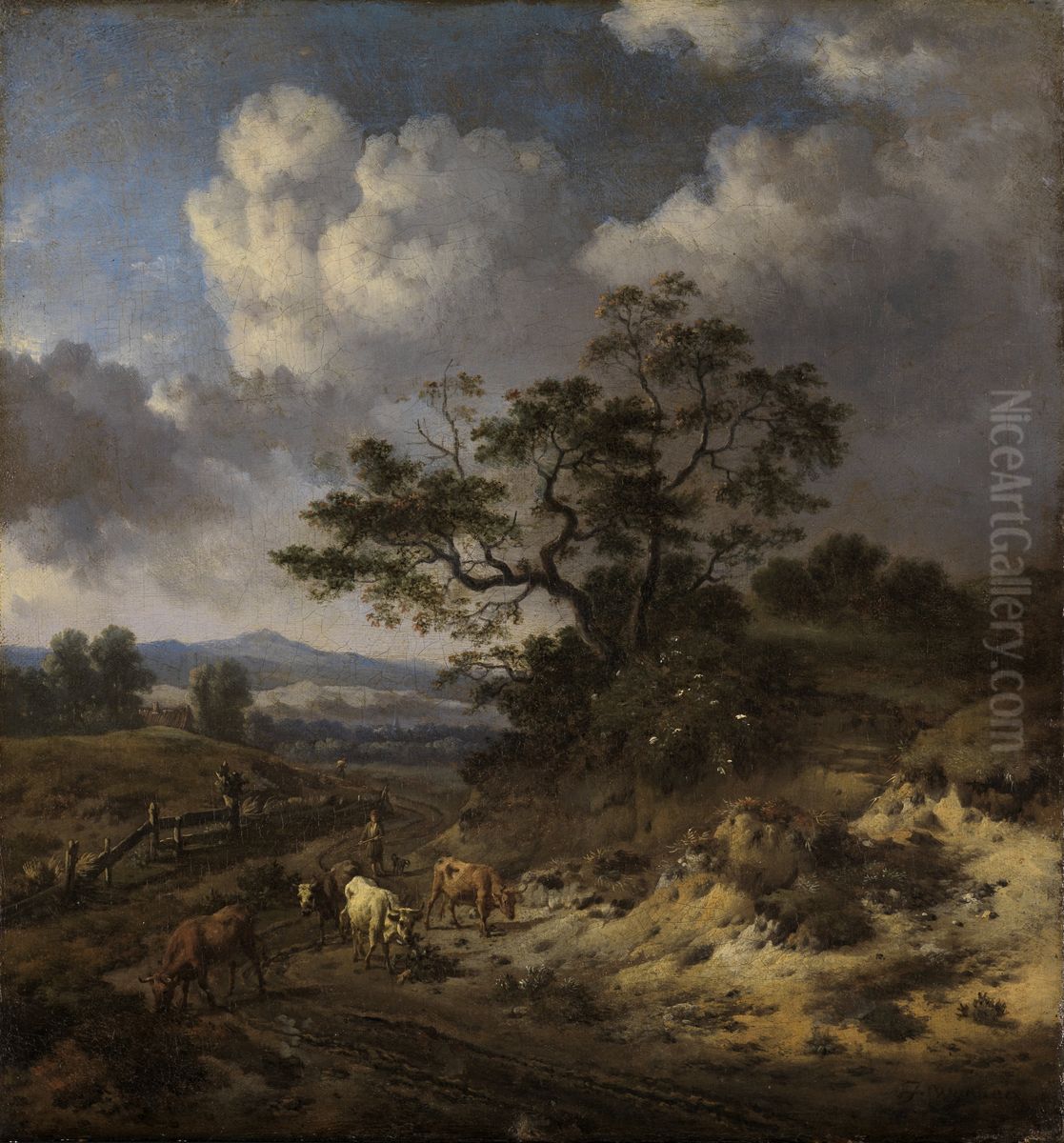 Hilly Landscape with Cows Oil Painting by Jan Wijnants