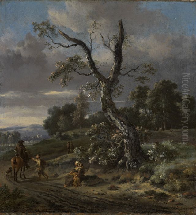 Hilly Landscape with a Beggar Family Oil Painting by Jan Wijnants