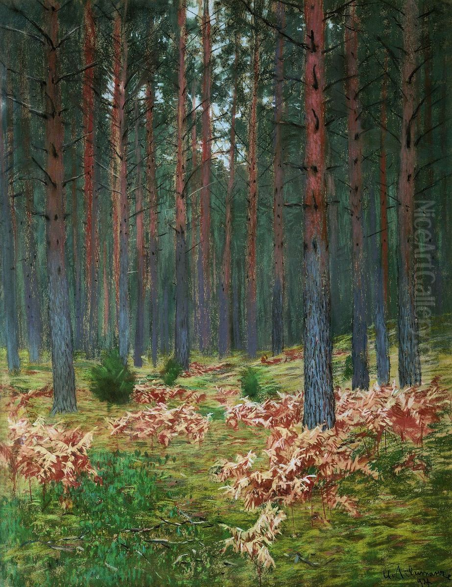 Landscape with Fern (In Bor. Autumn) Oil Painting by Isaac Levitan