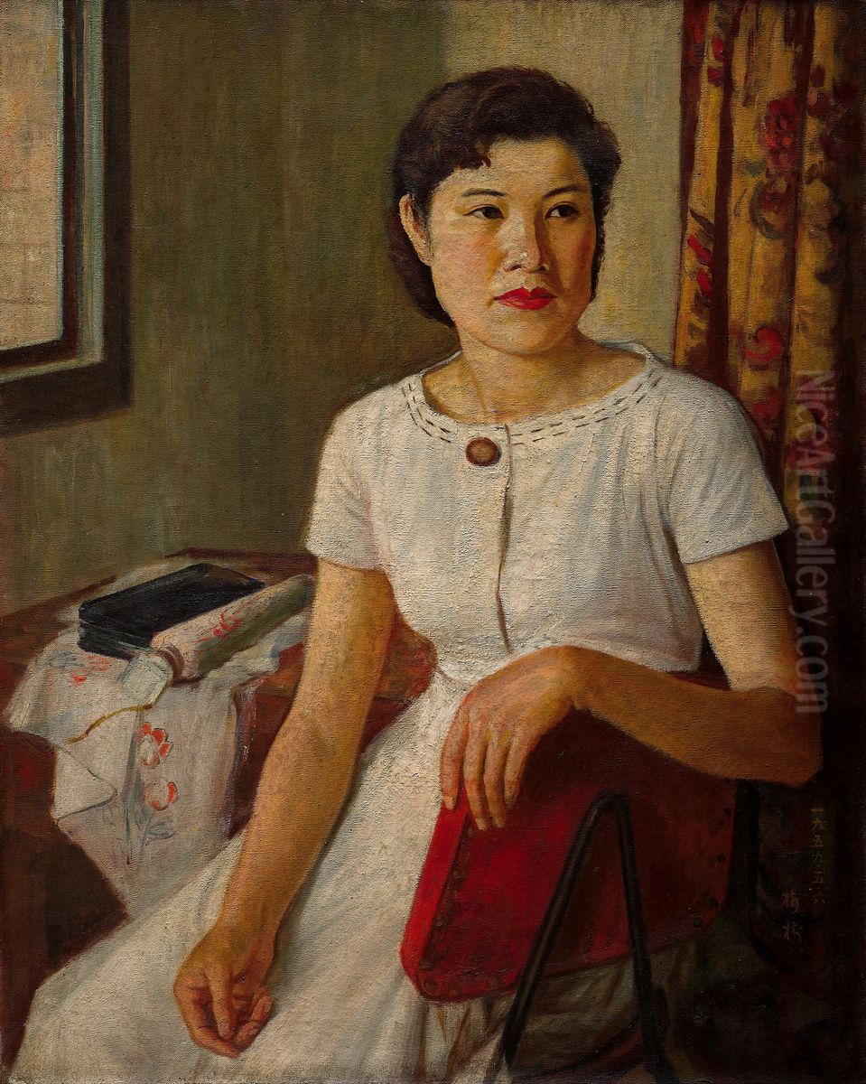 Young Woman by The Window Oil Painting by Li Mei-shu