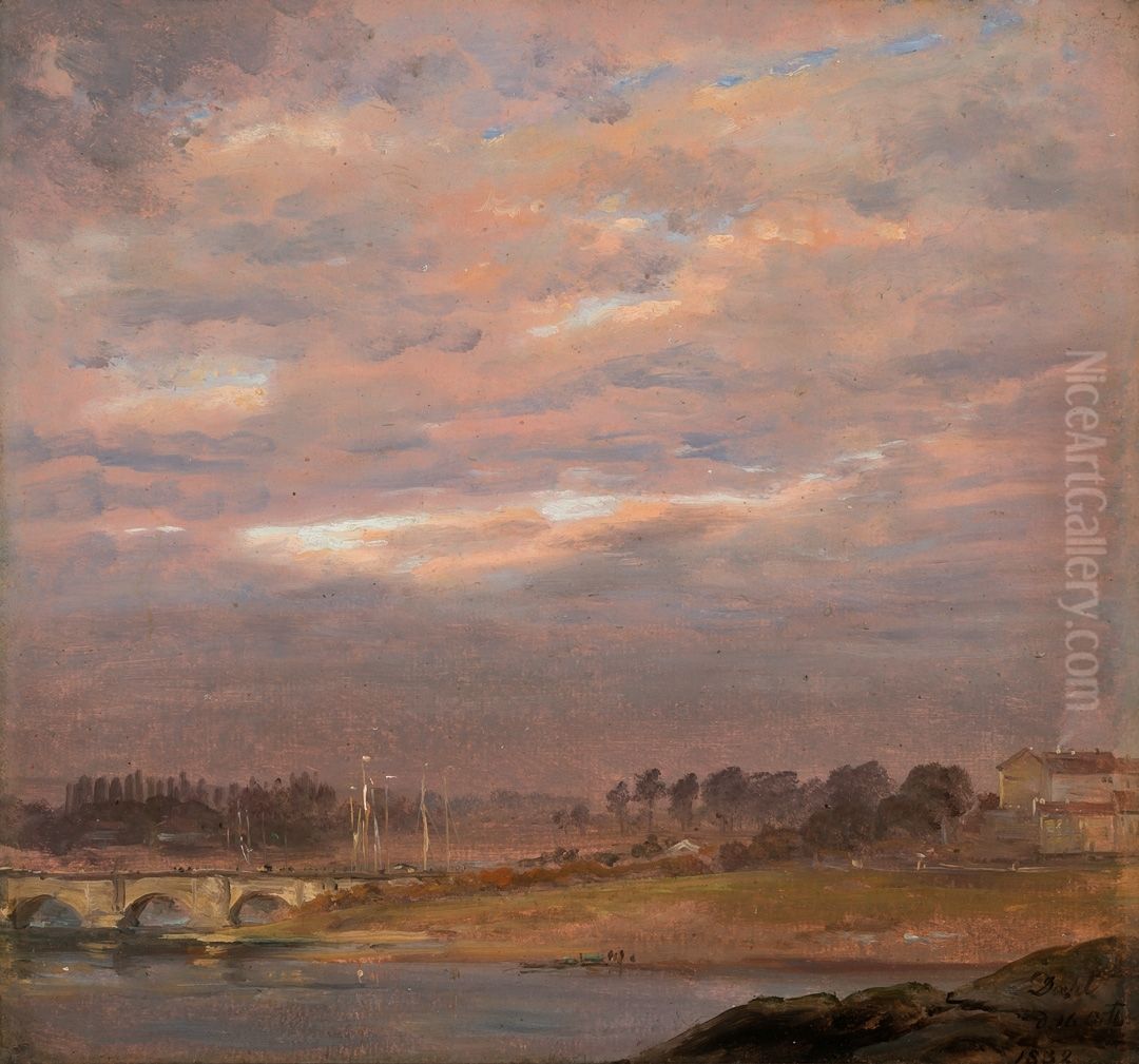 The Elbe in the Evening Oil Painting by Johan Wilhelm Ludwig Dahl